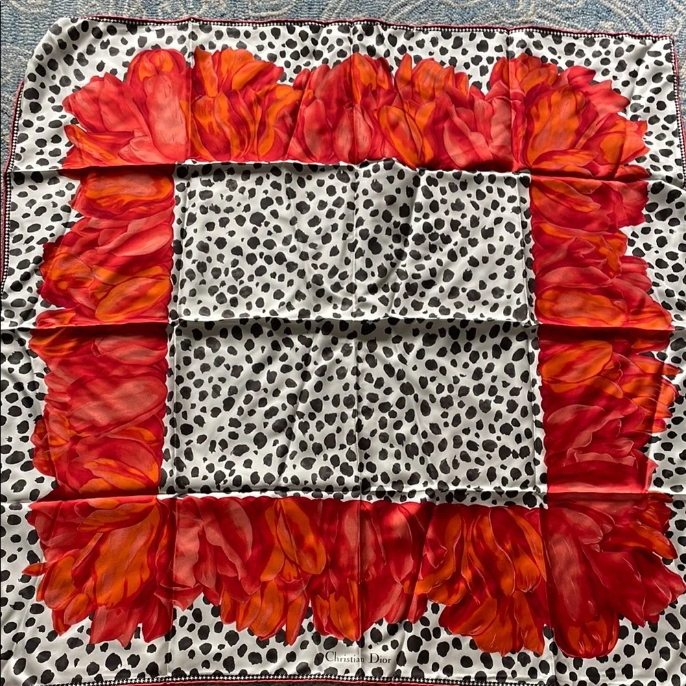 Christian Dior leopard and floral scarf 33X34 inches preowned